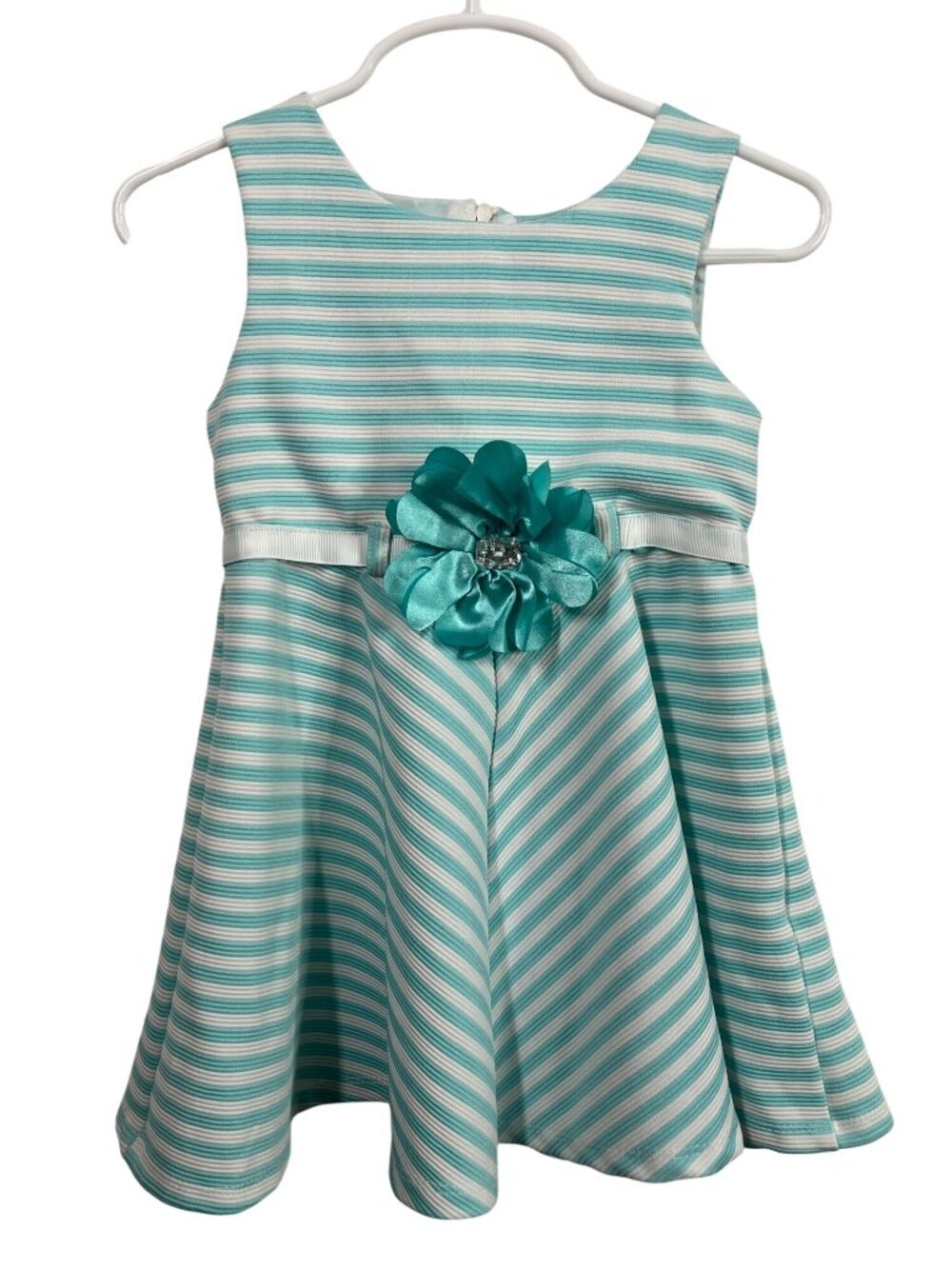 Youngland Girls 3T Blue Stripe Sundress Floral Applique Fit Flare Dress
